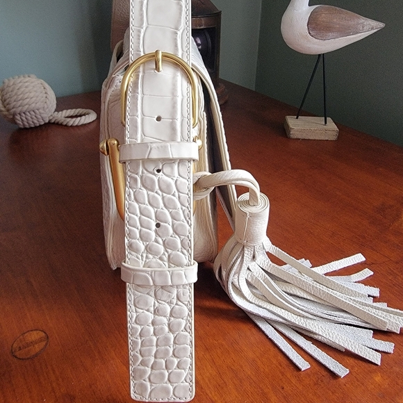 Vince Camuto Tal Croc Embossed Leather  Saddle Bag in Cream - Picture 8 of 16